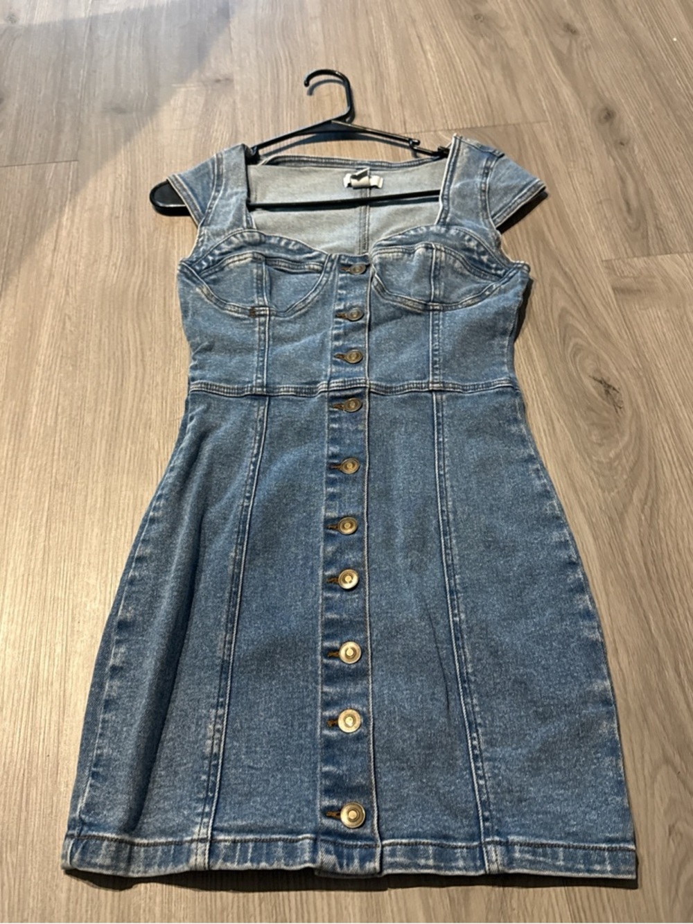 Button-Front Denim Dress in Medium Blue